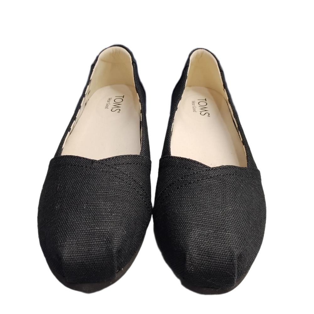 TOMS Wear Good Alpargata Ballet Flats Womens US 9 Black Canvas Comfort Slip On
